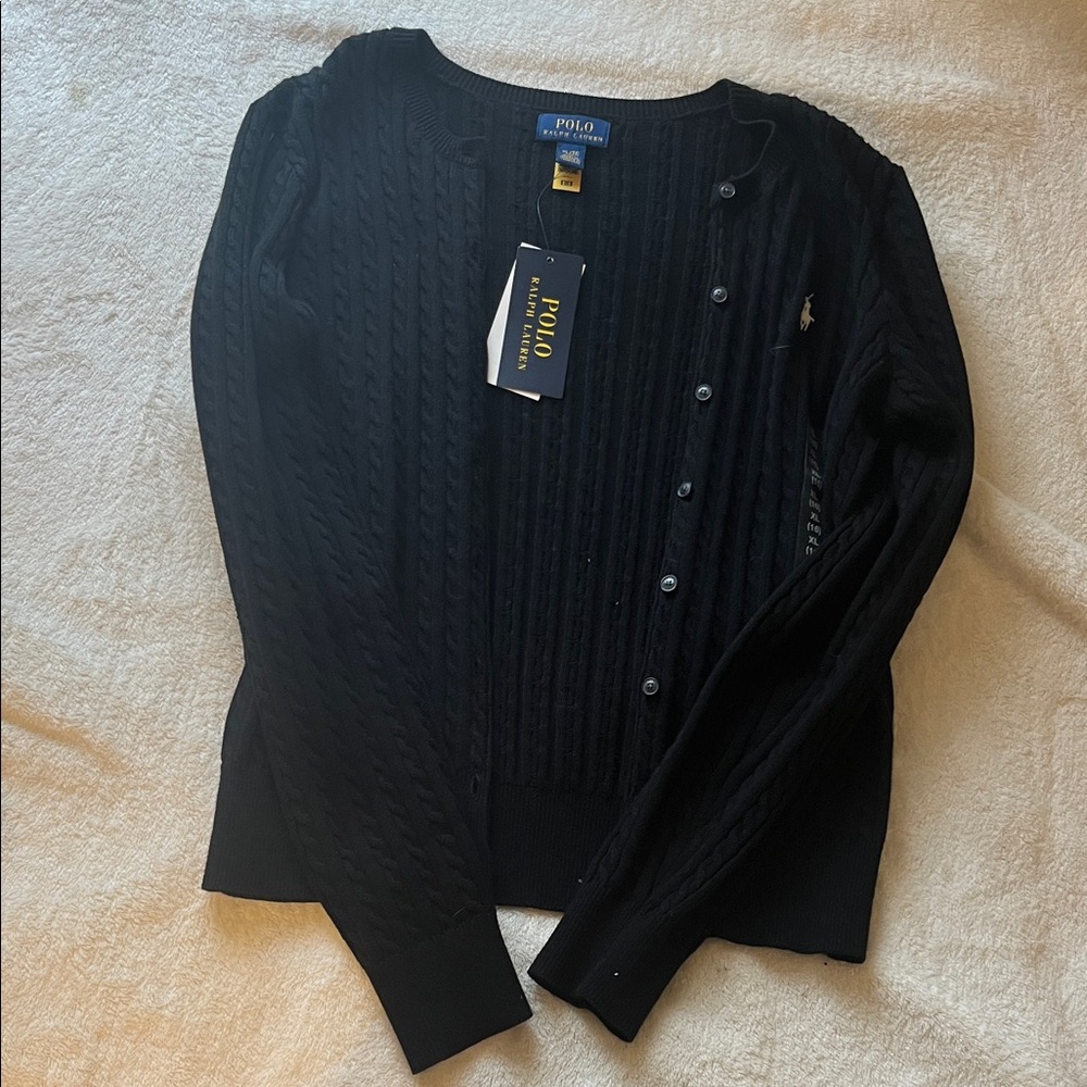 Kids Ralph Lauren Black Cable Knit Cardigan